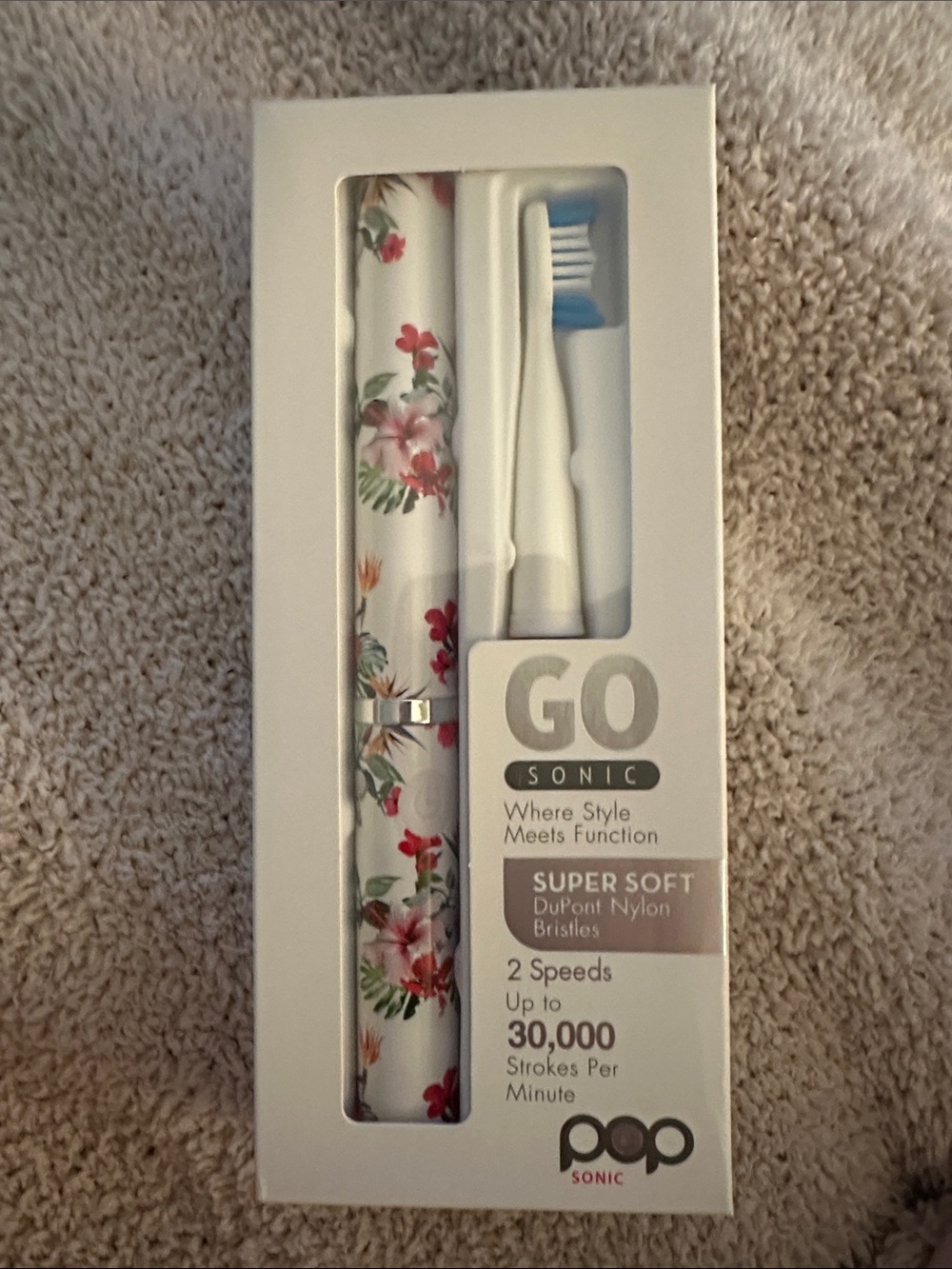 GO SONIC Floral Electric Toothbrush - White with Pink & Green Floral